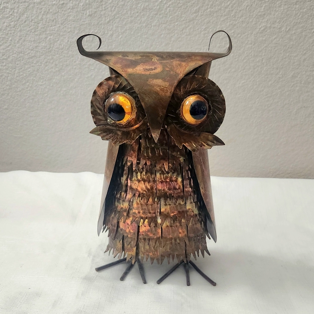 VINTAGE Brutalist MCM Metal Wise Owl Sculpture Figure Curtis Jere Style RARE Mid